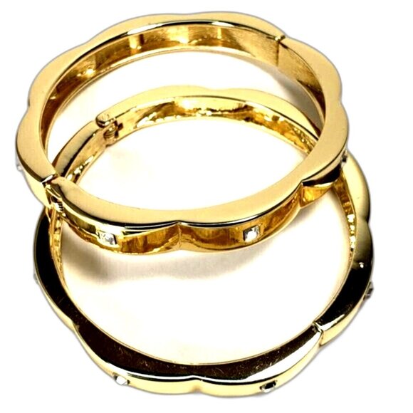 Gold-Tone Bangle Bracelets Set – Modern Square Rhinestone Cuff Jewelry Luxe Look - Picture 1 of 8